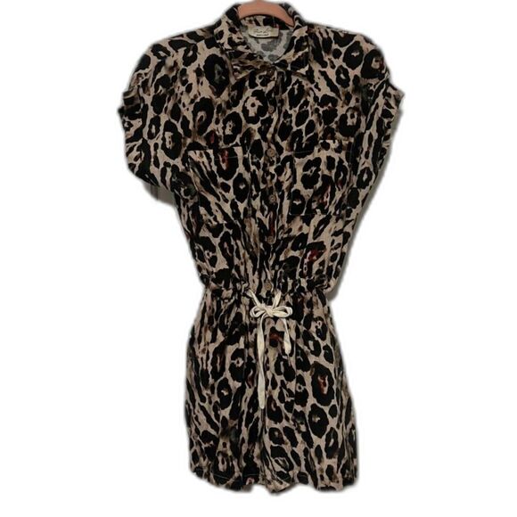 Puro Lino Made in Italy 100% Linen Leopard Print Romper Drawstring waist 19" P2P - Picture 2 of 14